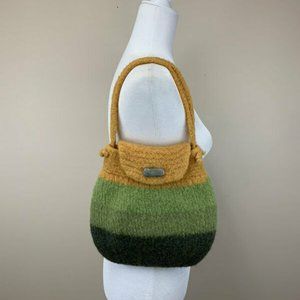 Handmade Boho Knitted Stripe Purse Green Yellow